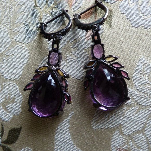 AMETHYST CITRINE FIRE OPAL 925 STERLING SILVER DANGLE EARRINGS BOHO GOTH WEDDING - Picture 6 of 11